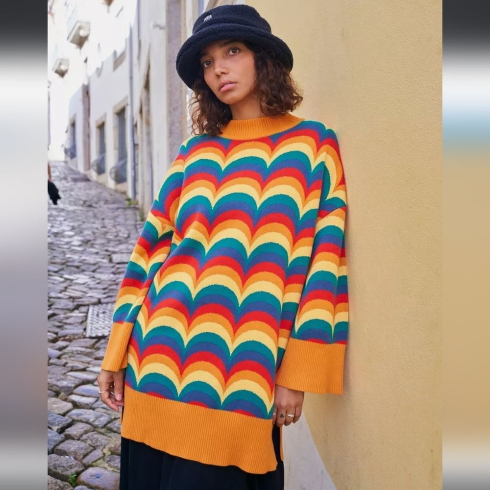 Lucy & Yak Alba Oversized Jumper: ORGANIC COTTON - Ramona Rainbow - Small UK 8
